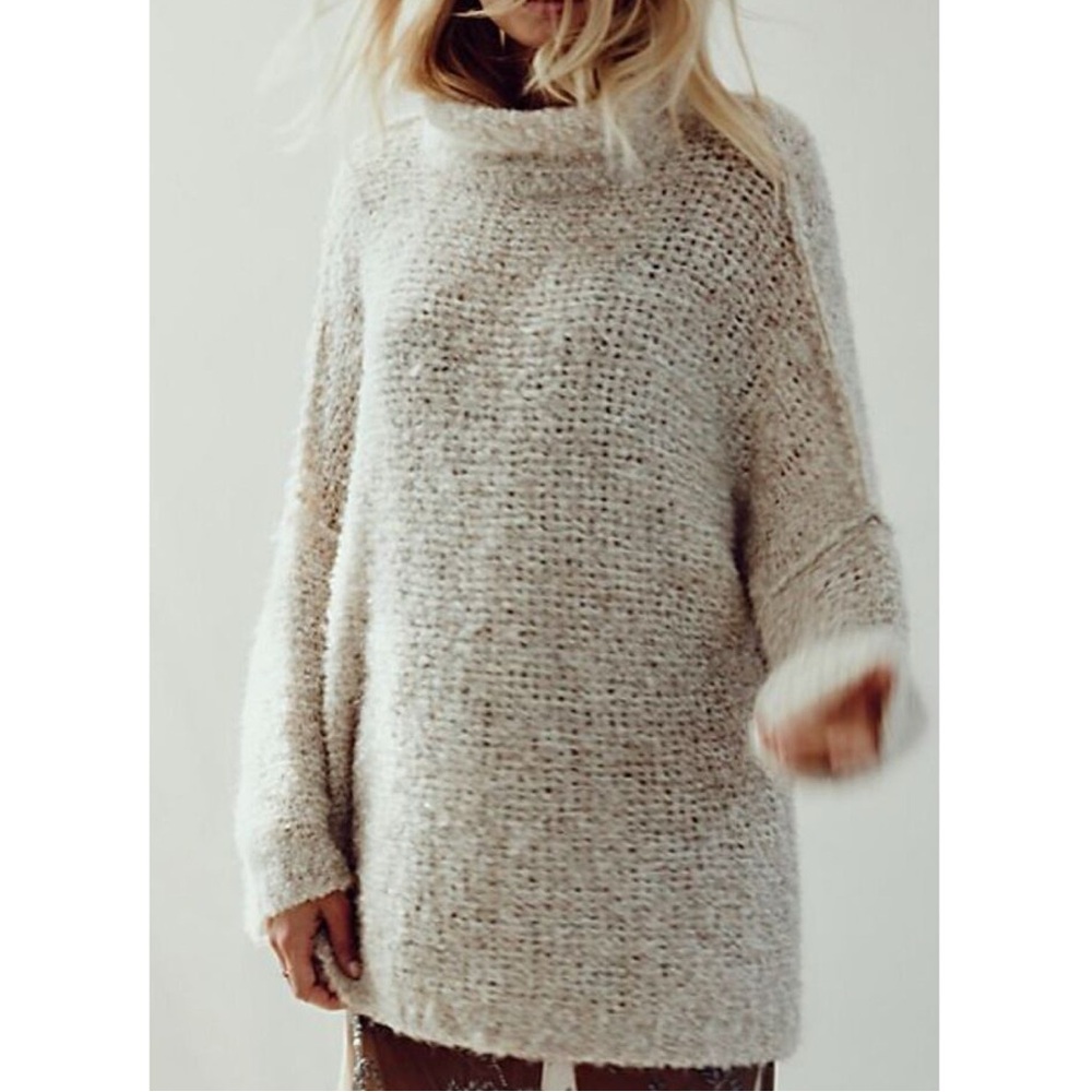 Free People Alpaca Wool Cream Tan Lightweight Long Sleeve Sweater Size XS